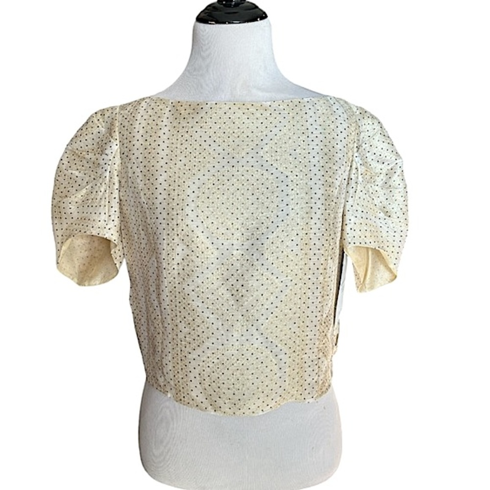 NWT YVES SAINT LAURENT rare gold dot silk blend ruched sleeve cropped blouse new